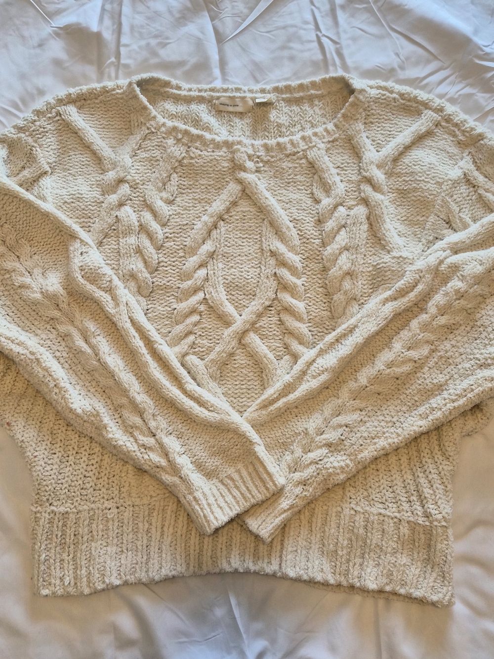 Anthropologie Sleeping On Snow Cream Cable Knit Crew Neck Sweater Size Medium